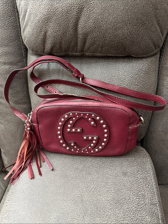 Gucci Handbags - Gucci Berry Red Soho Studded Leather Crossbody Bag with Tassel